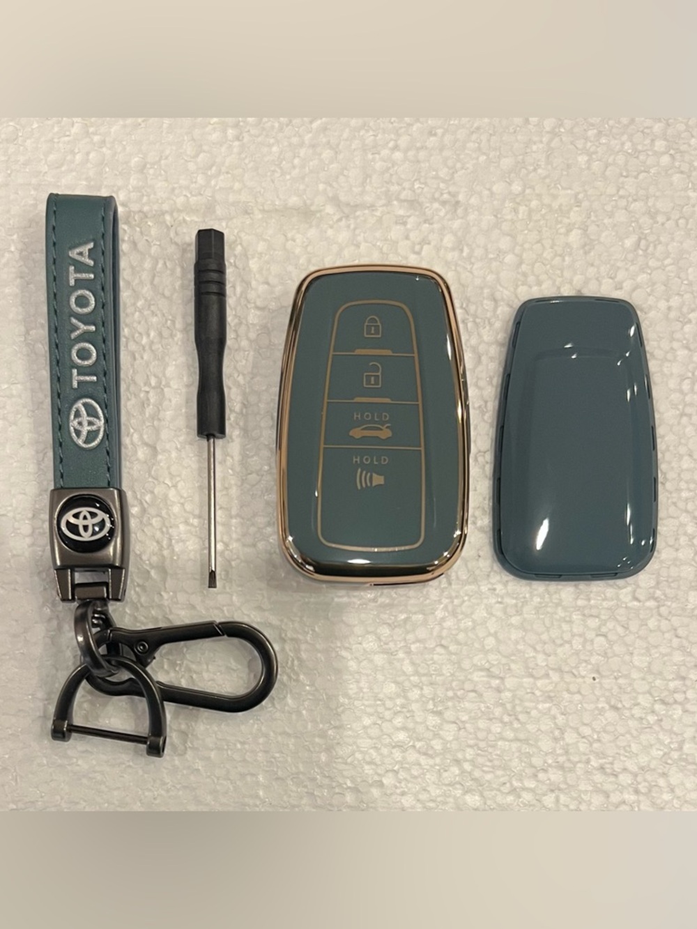 BMW Teal & Silver Leather Gray Keychain & BMWTeal & Gold Car Key Fob Case Cover